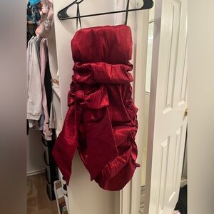 Red Strapless Ruffled Cocktail Dress